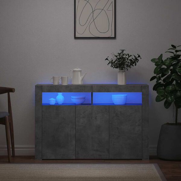 vidaXL kumode ar LED lampiņām, 116x30x75 cm, betona pelēka