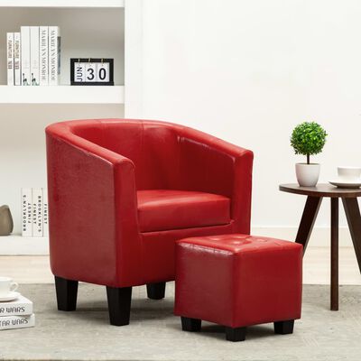 vidaXL klubkrēsls ar kāju soliņu, sarkana mākslīgā āda