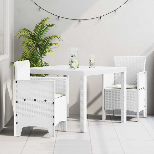 vidaXL Dārza ēdamgalds 3 pcs Balts Polt rattan
