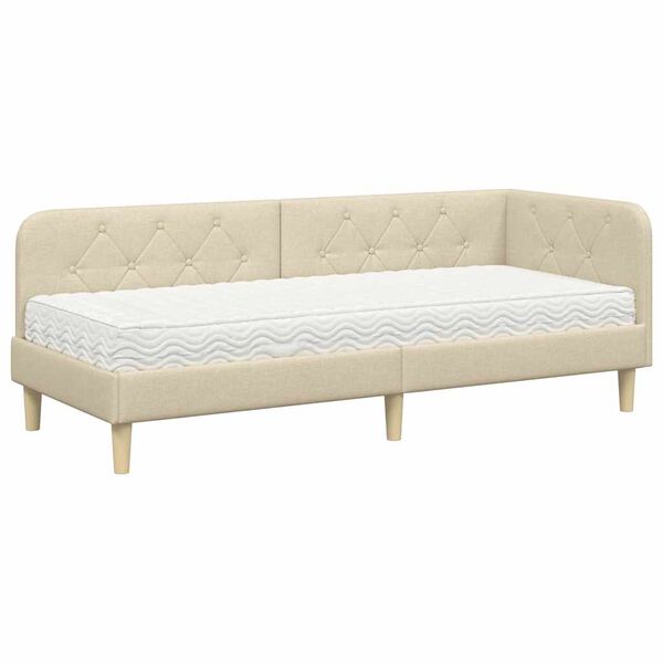 vidaXL Stūra gultas rāmis ar matraci Krēmkrāsa 80 x 200 cm audums