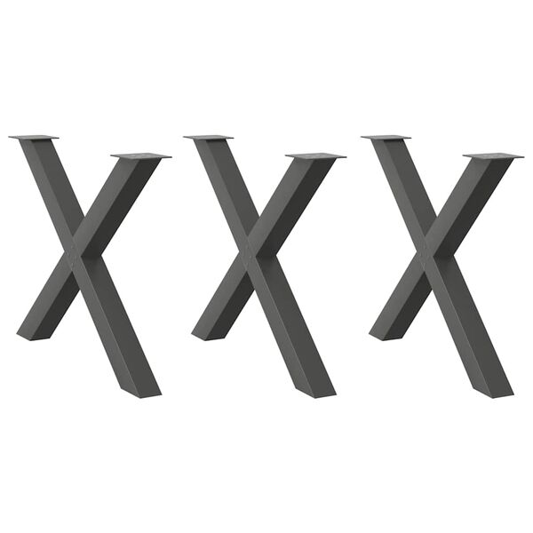 vidaXL ēdamgalda kājas, 3 gab., X-veida, antracīta krāsā, 90x(72-73) cm, tērauds
