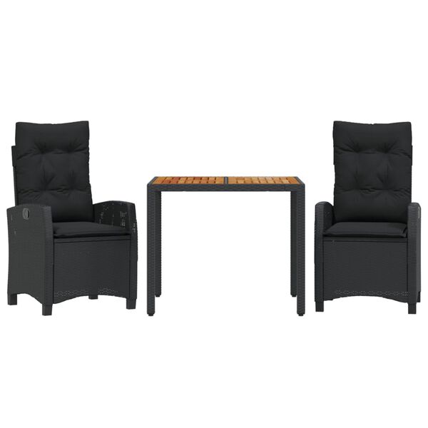 vidaXL 9-daļīgs dārza mēbeļu komplekts, matrači, melns, PE rotangpalma