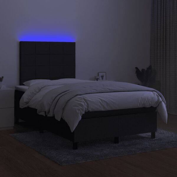 vidaXL atsperu gulta ar matraci, LED, melns audums, 120x190 cm