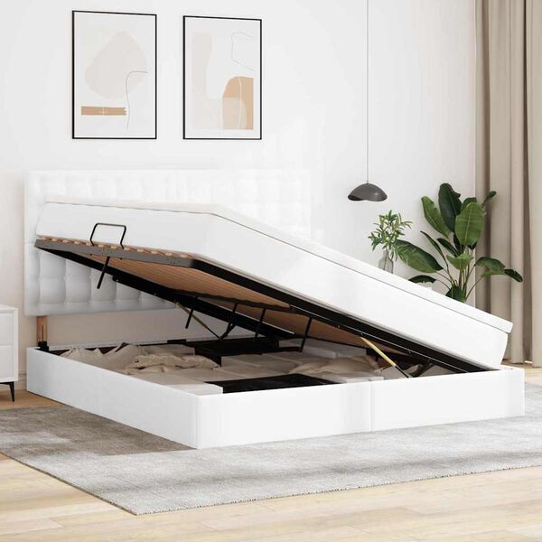 vidaXL Glabā&scaron;anas gulta Tīra balta 160 x 200 cm Mākslīgā āda