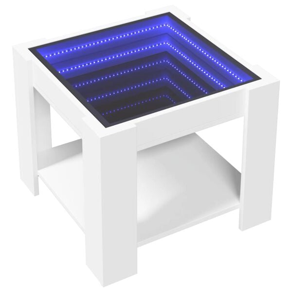 vidaXL kafijas galdiņš ar LED, balts, 53x53x45 cm, inženierijas koks