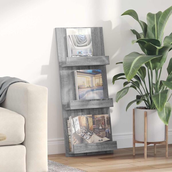 vidaXL Žurnālu statīvs ar plauktu Pelēks Sonoma 43 x 11 x 102 cm