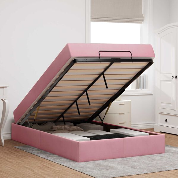 vidaXL Gultas rāmis ar matraci 2 pcs Rozā Samts