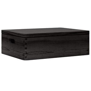 vidaXL koka kaste ar vāku un rokturiem melns 40x30x13 cm priedes koks