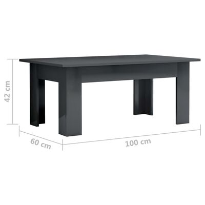 vidaXL kafijas galdiņš, 100x60x42 cm, spīdīgi pelēks, skaidu plāksne