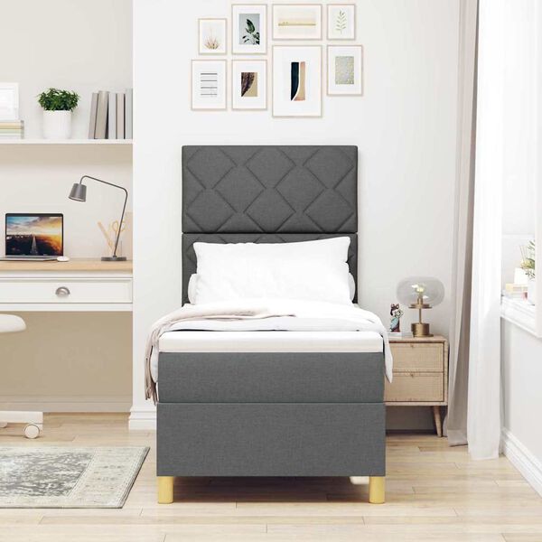 vidaXL LED gultas pamatne ar matraci Tum&scaron;i pelēks 80 x 200 cm audums