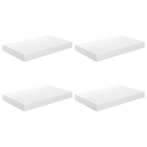 vidaXL sienas plaukti, 4 gab., spīdīgi balti, 40x23x3,8 cm, MDF