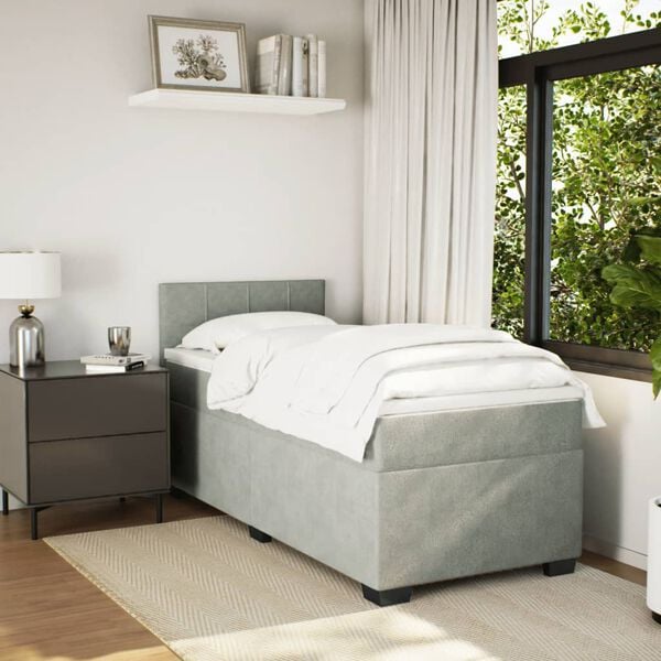 vidaXL atsperu gulta ar matraci, gai&scaron;i pelēka samts, 100x200 cm