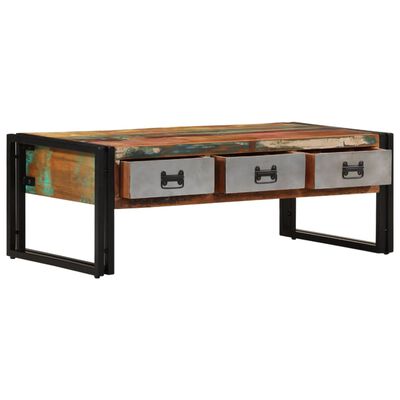 vidaXL kafijas galdiņš ar 3 atvilktnēm, 100x50x35 cm, pārstrādāts koks
