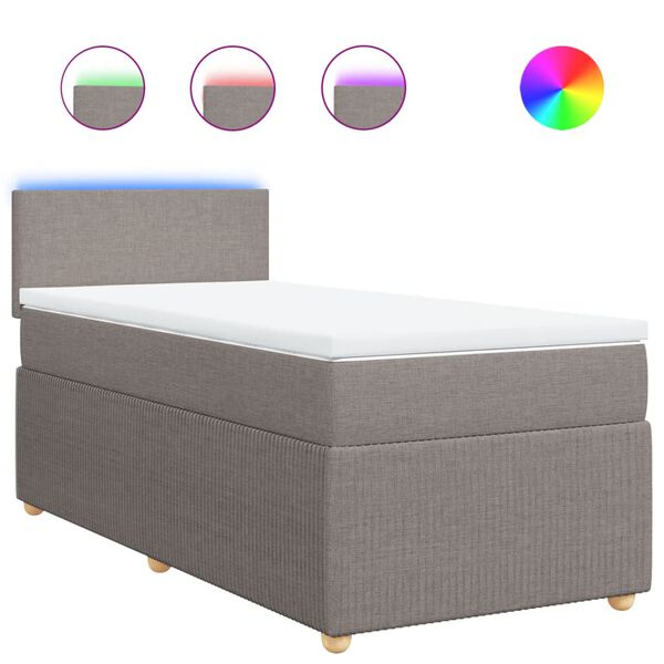 vidaXL atsperu gulta ar matraci, pelēkbrūns, 90x190 cm, audums