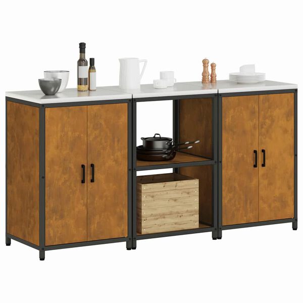 vidaXL Virtuves glabāšanas komplekts ar plauktu 3 pcs Rūsa Tērauds