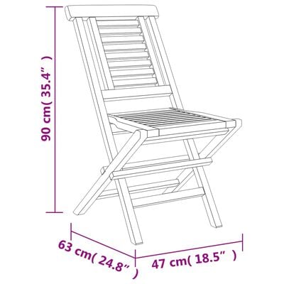 vidaXL saliekami dārza krēsli, 6 gab., 47x63x90 cm, masīvs tīkkoks