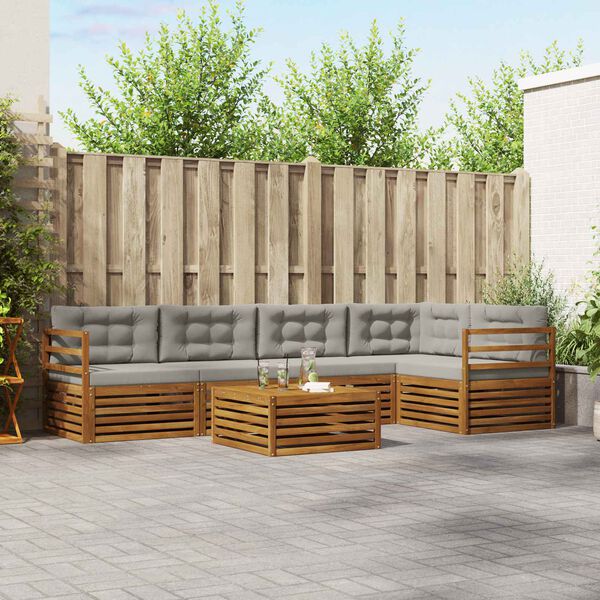 vidaXL Āra dīvānu komplekts ar spilvenu 6 pcs Dabīgs un gai&scaron;i pelēks