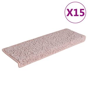 vidaXL kāpņu paklājiņi, 15 gab., 65x21x4 cm, gai&scaron;i rozā, taisnstūrveida mala