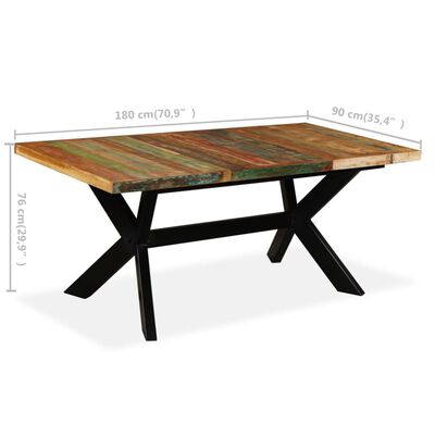 vidaXL virtuves galds, 180 cm, pārstrādāts masīvkoks un tērauda kājas