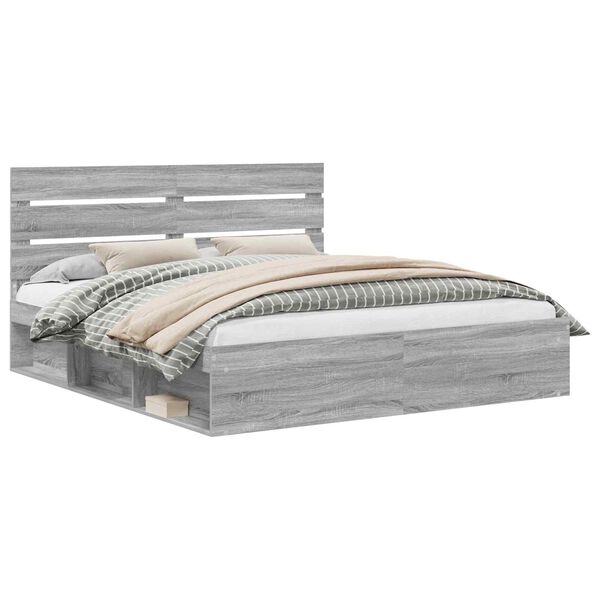 vidaXL Gultas rāmis Pelēks Sonoma 200 x 200 cm Ciets priedes koks