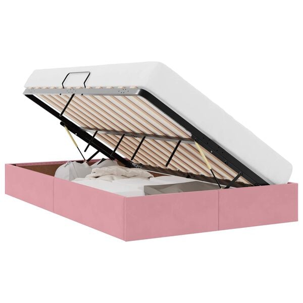 vidaXL Glabā&scaron;anas gulta ar uzglabā&scaron;anu Rozā 120 x 200 cm Samts