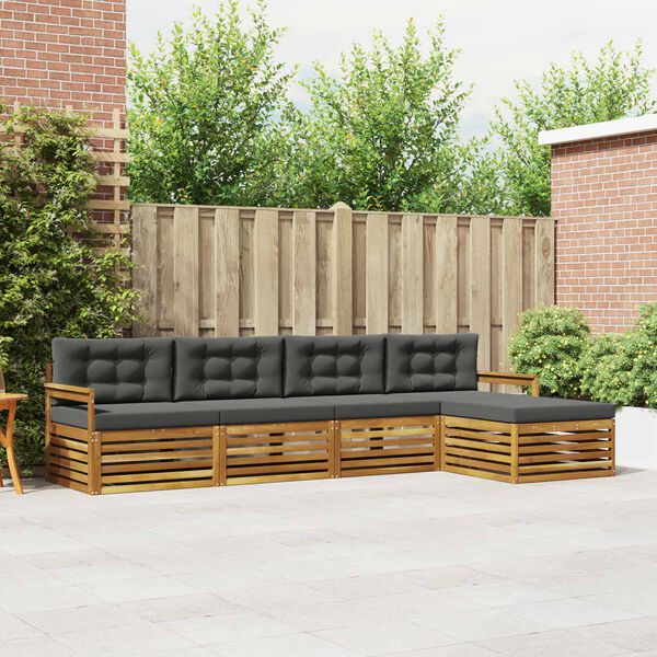 vidaXL Āra dīvānu komplekts ar spilvenu 5 pcs Dabisks un antracīts