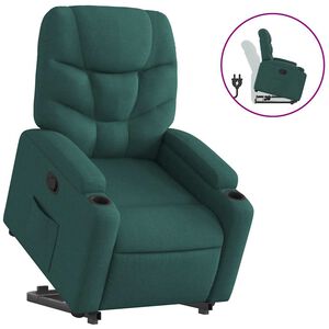 vidaXL atpūtas krēsls, paceļams, atgāžams, tum&scaron;i zaļ&scaron; audums