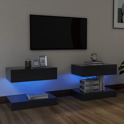 vidaXL TV plaukti ar LED lampiņām, 2 gab., 60x35 cm, pelēki