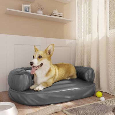 vidaXL ergonomiska suņu gulta, pelēka, 60x42 cm, mākslīgā āda