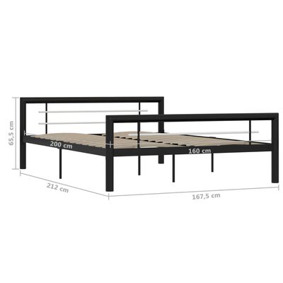 vidaXL gultas rāmis, melns ar baltu, metāls, 160x200 cm