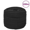 vidaXL laivu virve, melna, 14 mm, 100 m, polipropilēns