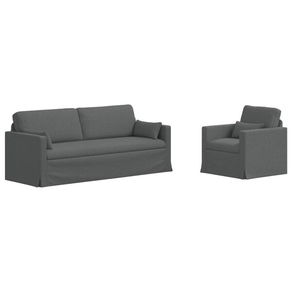 vidaXL Dīvāns 2 pcs Tum&scaron;i pelēks 198 x 78 x 80 cm audums