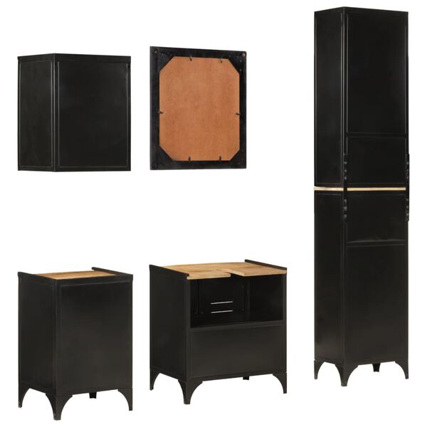 vidaXL 5-daļīgs vannasistabas mēbeļu komplekts, dzelzs, mango koks