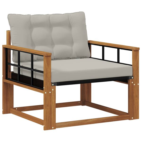 vidaXL Āra dīvānu komplekts Cieta akācijas koks un tekstilēns Dabiska