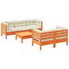 vidaXL 6-daļīgs dārza dīvānu komplekts, matrači, brūns priedes koks