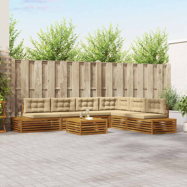 vidaXL Āra dīvānu komplekts ar spilvenu 7 Gabals Dabisks un bē&scaron;s