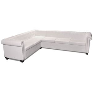 vidaXL se&scaron;vietīgs Chesterfield dīvāns, balta mākslīgā āda