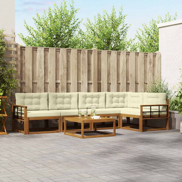 vidaXL Āra dīvānu komplekts ar spilvenu 6 pcs Dabisks un krējuma