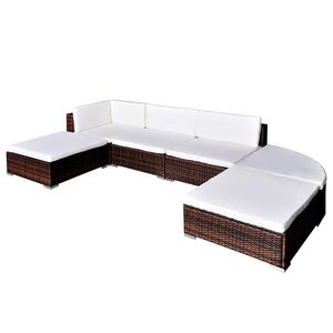 vidaXL 6-daļīgs dārza atpūtas mēbeļu komplekts ar matračiem, PE, brūns