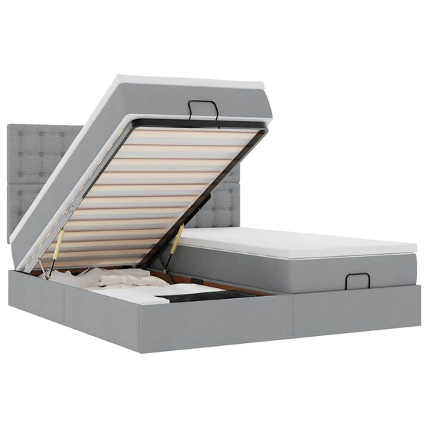 vidaXL Osmaņu gultas rāmis ar matračiem gai&scaron;i pelēks 200x200cm audums