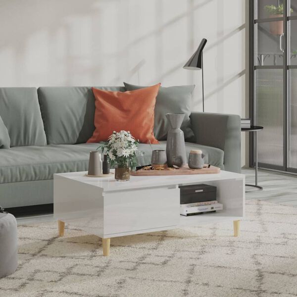 vidaXL kafijas galdiņ&scaron;, 90x60x35 cm, spīdīgi balts, inženierijas koks