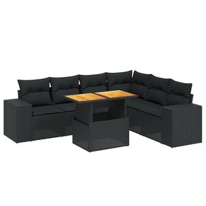 vidaXL 7-daļīgs dārza dīvāna komplekts ar matračiem, melna PE