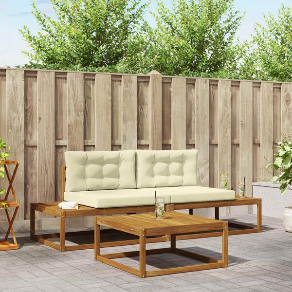 vidaXL Āra dīvānu komplekts ar spilvenu 3 Gabals Dabisks un krējuma