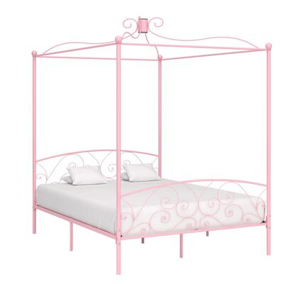 vidaXL gultas rāmis ar nojumi, rozā, metāls, 180x200 cm