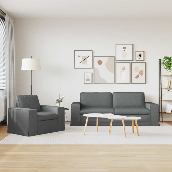 vidaXL Dīvāns 180cm 2 pcs Tum&scaron;i pelēks Metāls