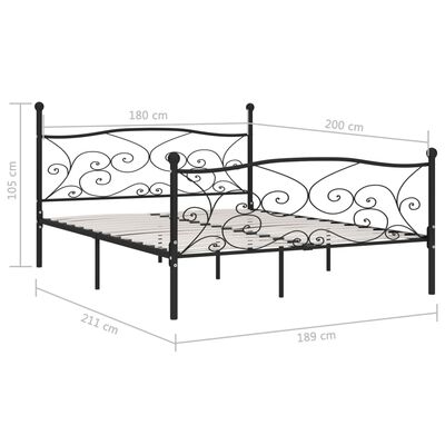 vidaXL gultas rāmis ar redeļu pamatni, melns, 180x200 cm, metāls