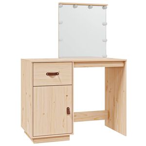 vidaXL spoguļgaldiņ&scaron; ar LED, balts, 95x50x133,5 cm, priedes masīvkoks