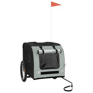 vidaXL mājdzīvnieku velo piekabe, melna ar pelēku, audums un dzelzs