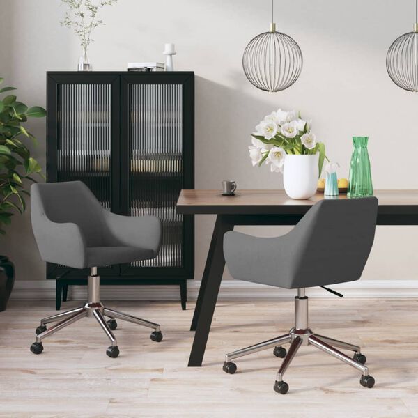 vidaXL grozāmi virtuves krēsli, 2 gab., tum&scaron;i pelēks audums