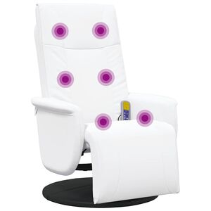 vidaXL masāžas krēsls ar kāju balstu, atgāžams, balta mākslīgā āda